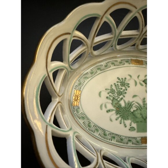 Herend Hungary Poisson Open Weave Bowl Reticulated Basket 7403 8.5" x 6" x 2.25" - Picture 5 of 16